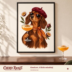 Dachshund Pornstar Martini Print, A4 or A3 Dog Cocktail Poster, Unframed Wall Art
