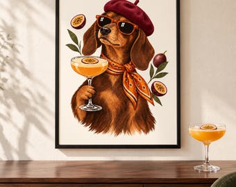 Dachshund Pornstar Martini Art Print, Unframed A4 or A3