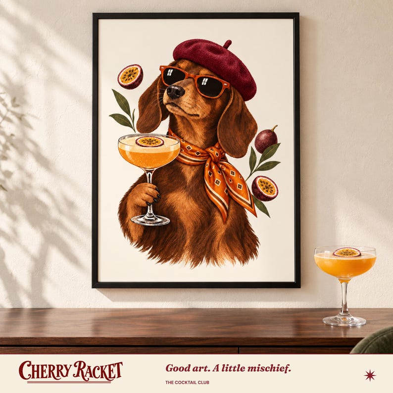 Dachshund Pornstar Martini Print, A4 or A3 Dog Cocktail Poster, Unframed Wall Art image 1