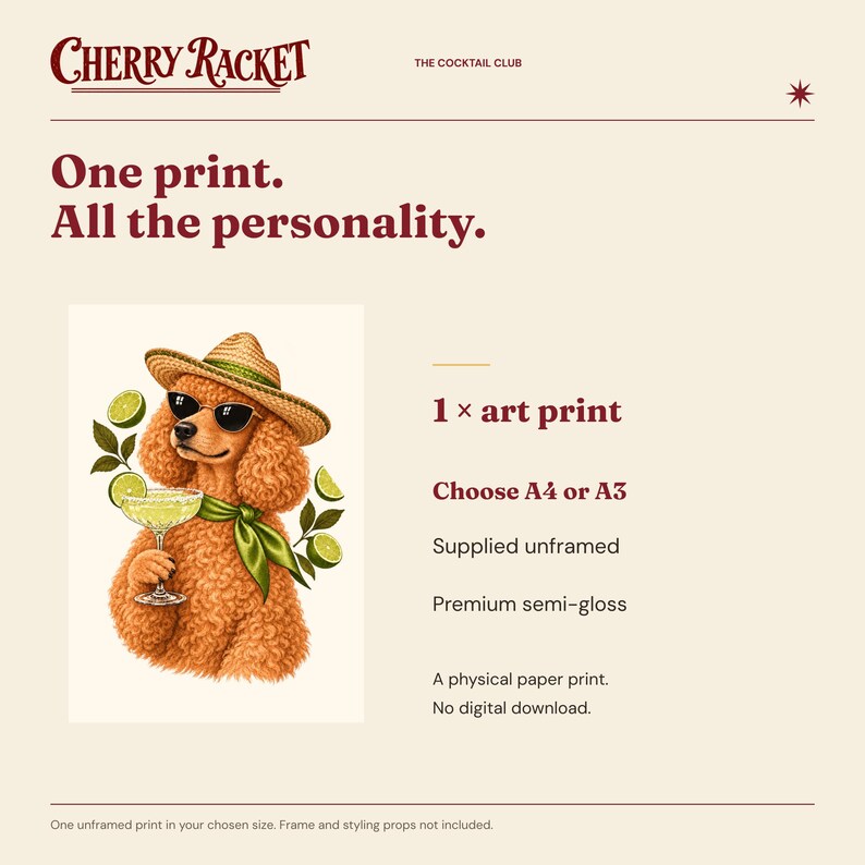 Poodle Margarita Print, A4 or A3 Dog Cocktail Poster, Unframed Wall Art image 9