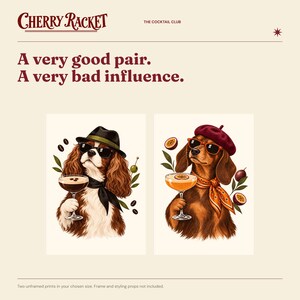 Martini Dog Art Print Set of 2, Cavalier and Dachshund, Unframed A4 or A3 image 2