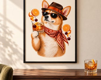 Corgi Old Fashioned Art Print, Unframed A4 or A3