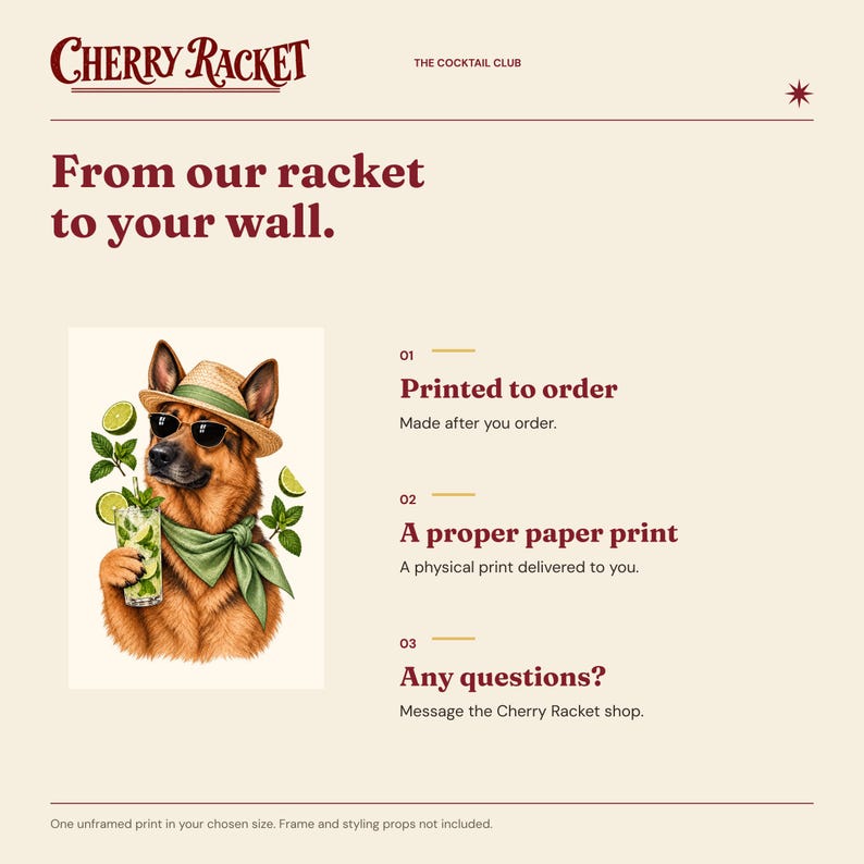 German Shepherd Mojito Print, A4 or A3 Dog Cocktail Poster, Unframed Wall Art image 10
