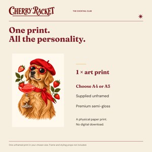 Golden Retriever Strawberry Daiquiri Print, A4 or A3 Dog Cocktail Poster, Unframed Wall Art image 9