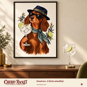 Dachshund Gin and Tonic Art Print, Unframed A4 or A3