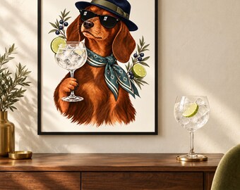 Dachshund Gin and Tonic Art Print, Unframed A4 or A3