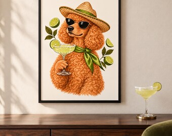 Poodle Margarita Art Print, Unframed A4 or A3
