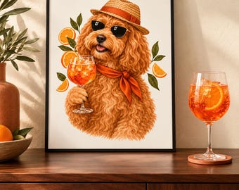 Cockapoo Aperol Spritz Art Print, Unframed A4 or A3