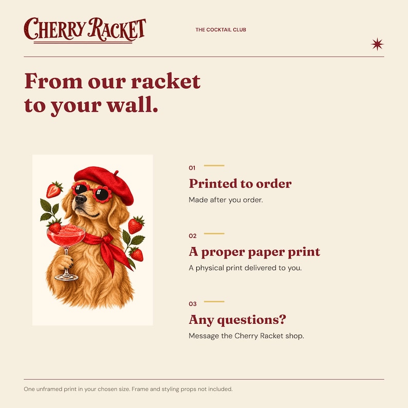 Golden Retriever Strawberry Daiquiri Print, A4 or A3 Dog Cocktail Poster, Unframed Wall Art image 10