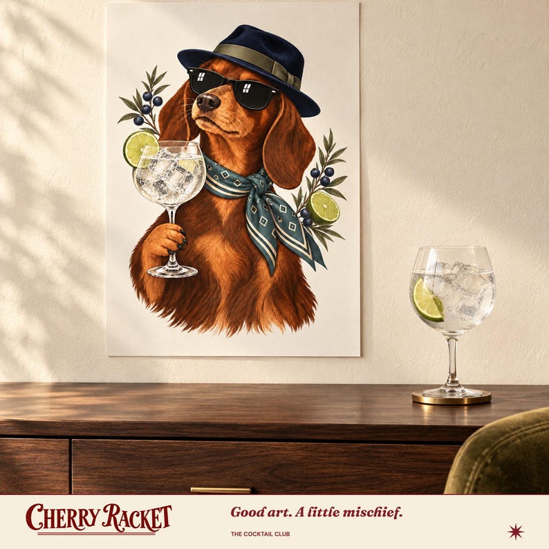 Dachshund Gin and Tonic Art Print, Unframed A4 or A3 画像 6
