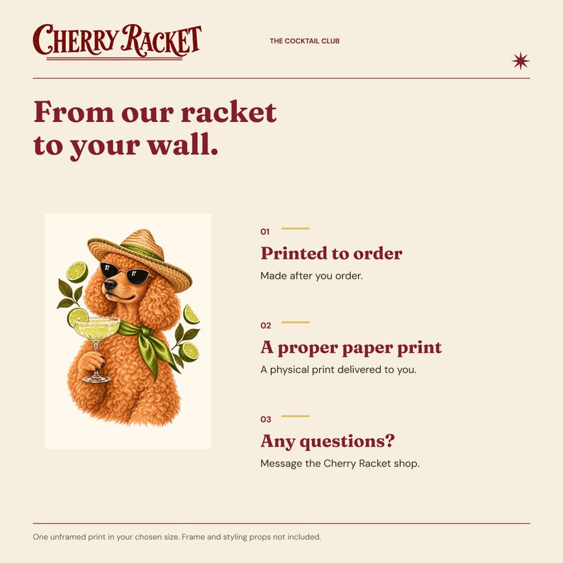 Poodle Margarita Print, A4 or A3 Dog Cocktail Poster, Unframed Wall Art image 10