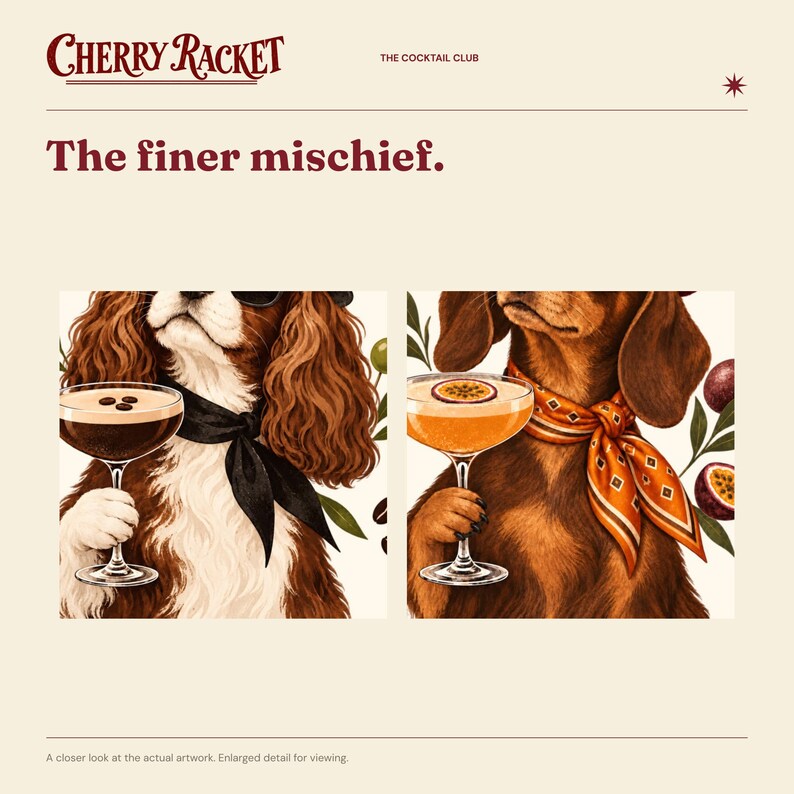 Martini Dog Art Print Set of 2, Cavalier and Dachshund, Unframed A4 or A3 image 3