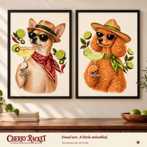 Margarita Dog Art Print Set of 2, Chihuahua and Poodle, Unframed A4 or A3