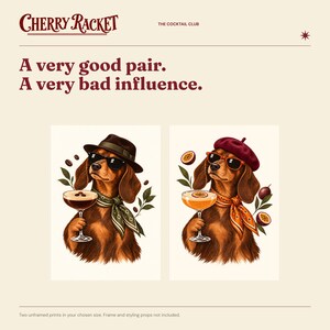Dachshund Cocktail Art Print Set of 2, Espresso and Pornstar Martini, Unframed A4 or A3 image 2