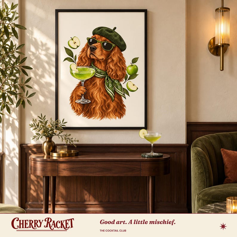 Spaniel Appletini Print, A4 or A3 Dog Cocktail Poster, Unframed Wall Art image 5