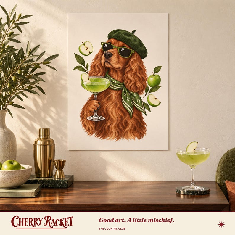 Spaniel Appletini Print, A4 or A3 Dog Cocktail Poster, Unframed Wall Art image 6