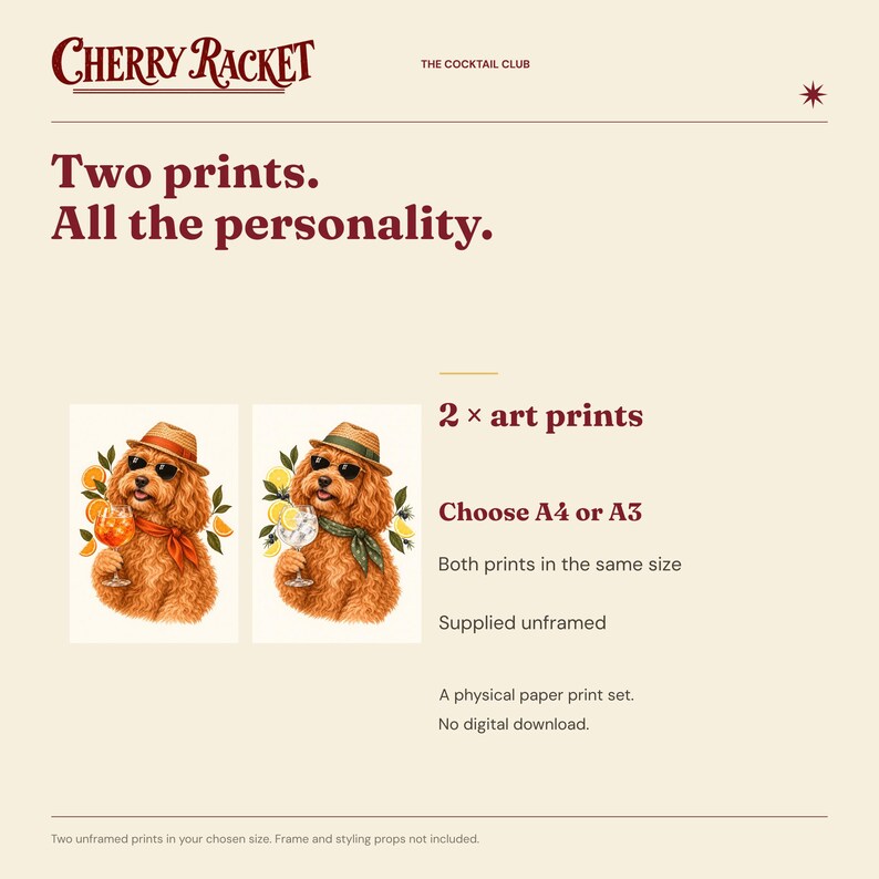 Juego de 2 láminas decorativas de cócteles Cockapoo: Aperol Spritz y Gin Tonic, sin marco, tamaño A4 o A3. imagen 9