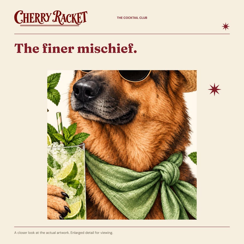 German Shepherd Mojito Print, A4 or A3 Dog Cocktail Poster, Unframed Wall Art image 3