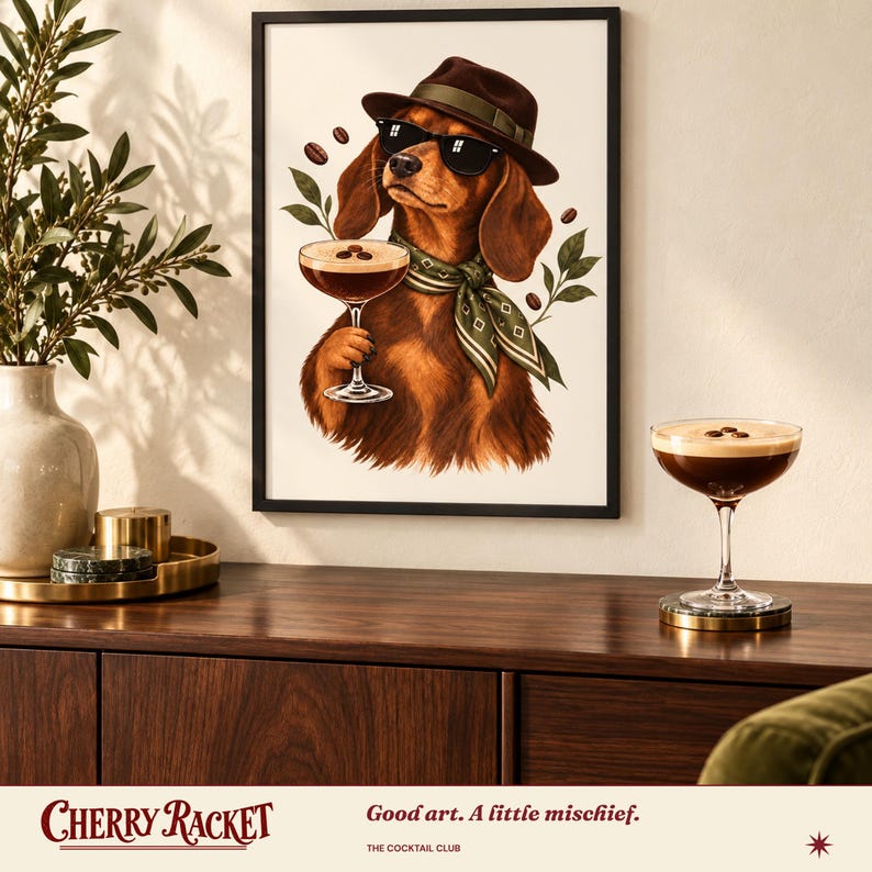 Dachshund Espresso Martini Art Print, Unframed A4 or A3 afbeelding 4