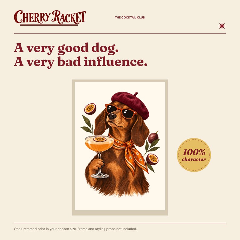 Dachshund Pornstar Martini Print, A4 or A3 Dog Cocktail Poster, Unframed Wall Art image 2