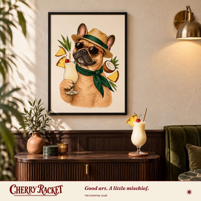 French Bulldog Piña Colada Print, A4 or A3 Dog Cocktail Poster, Unframed Wall Art image 5