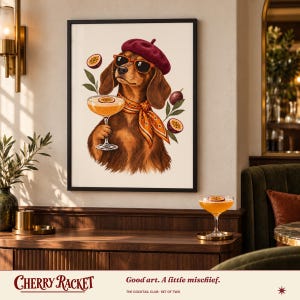 Dachshund Cocktail Art Print Set of 2, Espresso and Pornstar Martini, Unframed A4 or A3 image 5