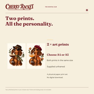 Dachshund Cocktail Art Print Set of 2, Espresso and Pornstar Martini, Unframed A4 or A3 image 9