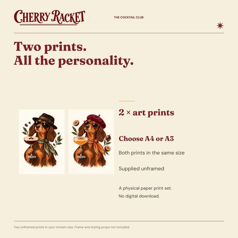 Dachshund Cocktail Art Print Set of 2, Espresso and Pornstar Martini, Unframed A4 or A3 image 9