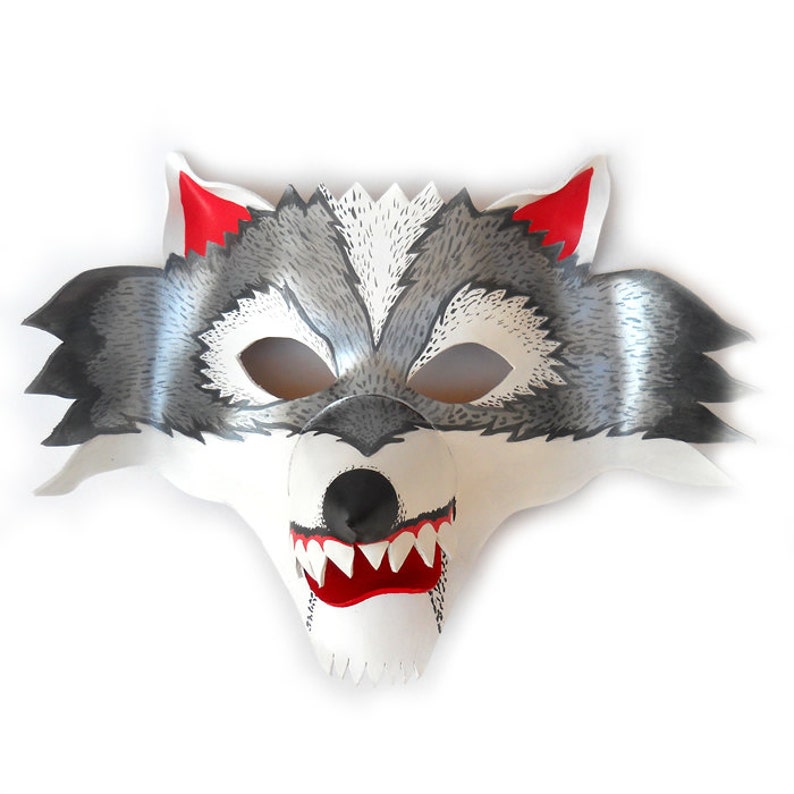 Wolf Leather Halloween Mask Animal Big Bad Wolf White Grey | Etsy