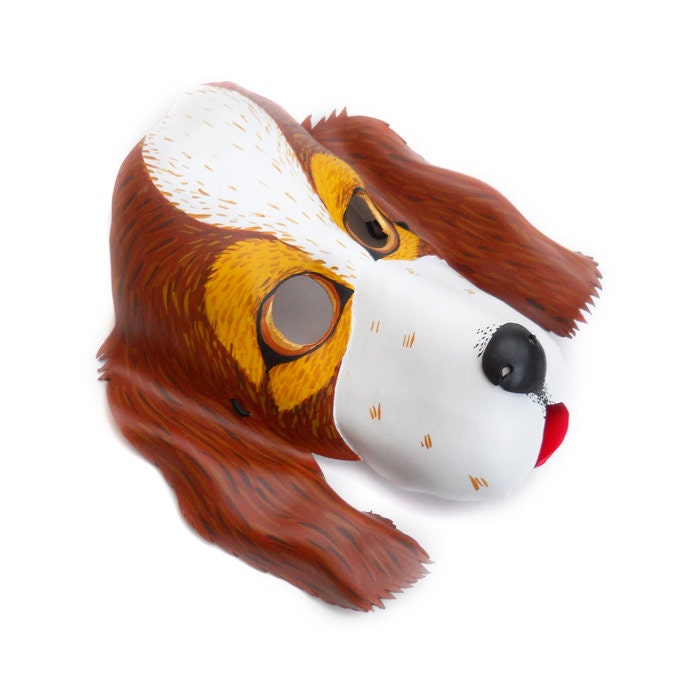 Dog Mask Halloween Leather Masks Costume Party Brown and White Etsy