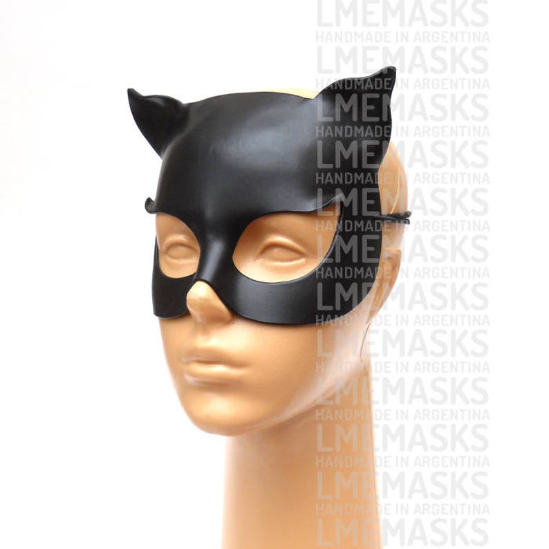 Catwoman Mask Black Leather Halloween Super Hero Sexy Batman | Etsy