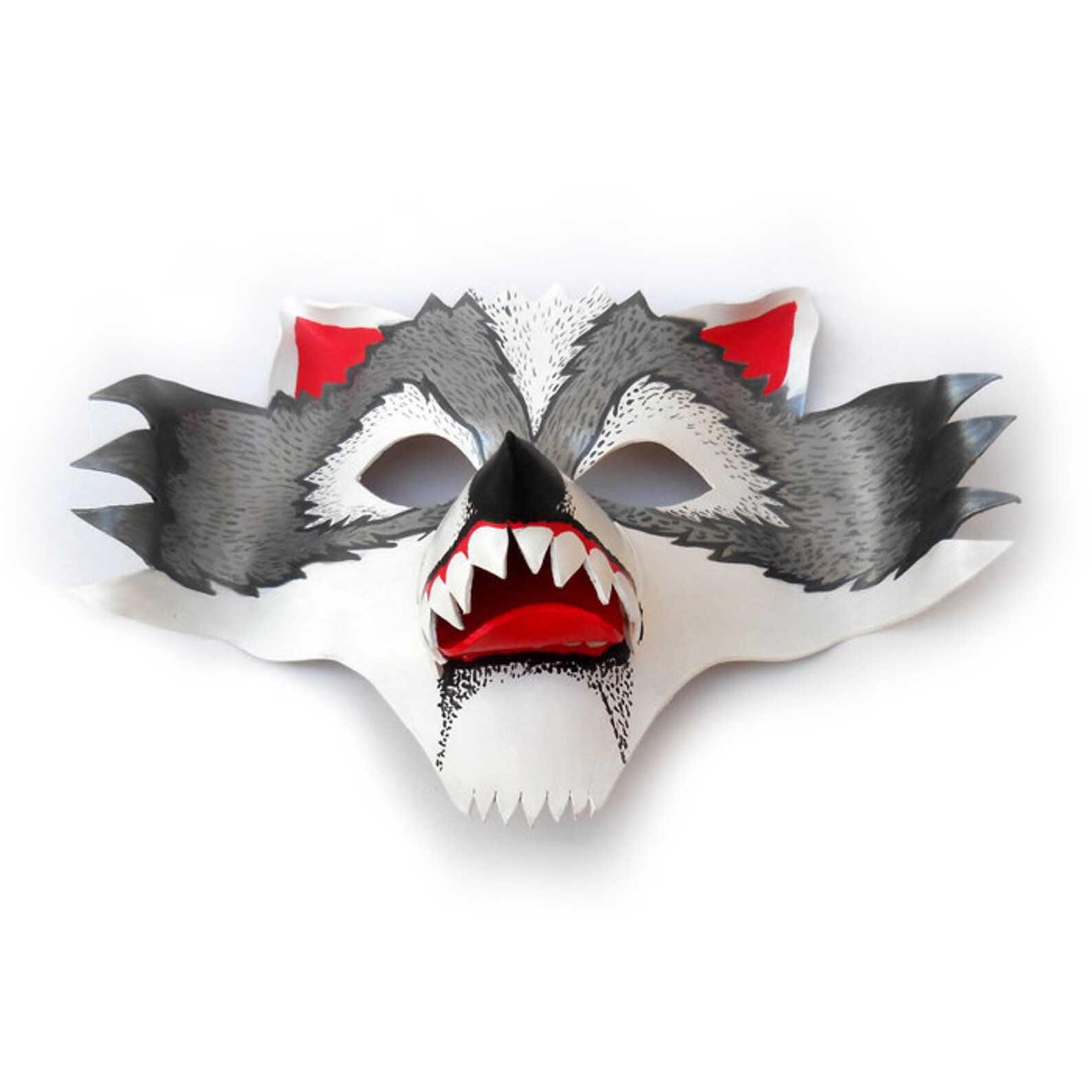 Wolf Leather Halloween Mask Animal Big Bad Wolf White Grey | Etsy