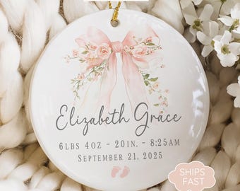 Coquette Baby Girl Personalized Birth Stats Christmas Ornament