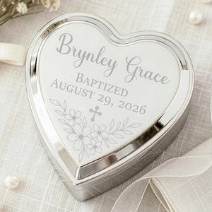 Personalized Heart Keepsake Jewelry Box - For Girl Baptism, First Communion, Confirmation and Dedication