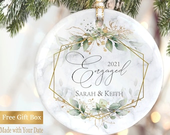 Personalized Engagement Ornament, Engaged Ornament with Names and Date, Engagement Gift for Couple, Engagement Party Gift for Him and Her