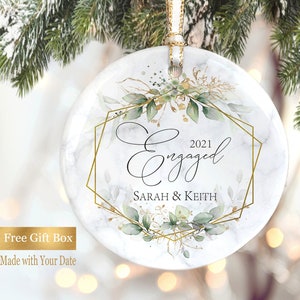 Personalized Engagement Ornament, Engaged Ornament with Names and Date, Engagement Gift for Couple, Engagement Party Gift for Him and Her