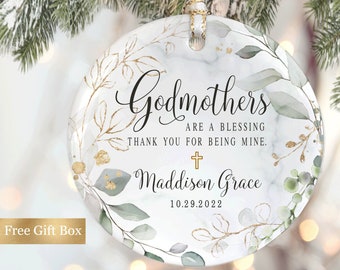 Personalized Godmother Porcelain Ornament - Godparents Gift from Godchild - Godfather and Godmother Thank you Gift
