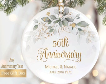 COUPLES GOLD MARRIAGE 50TH ANNIVERSARY WEDDING PERSONALIZED CHRISTMAS ORNAMENT 