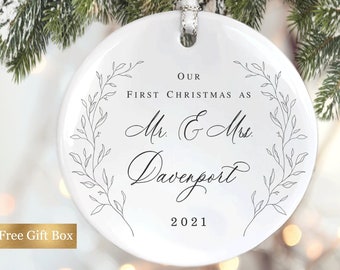 Our First Christmas Married Ornament - Wedding Gift - First Christmas as Mr and Mrs Ornament, Personalized Wedding Gift