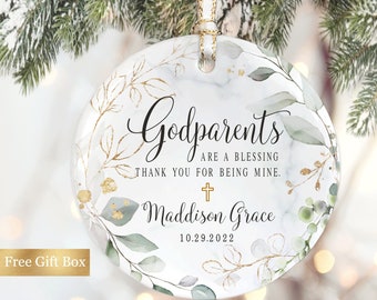 Personalized Godparents Porcelain Ornament - Godparents Gift from Godchild - Baptism Gift to Godmother or Godfather