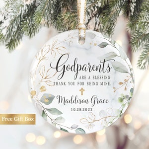 Personalized Godparents Porcelain Ornament - Godparents Gift from Godchild - Baptism Gift to Godmother or Godfather