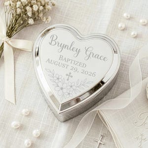 Personalized Heart Keepsake Jewelry Box - For Girl Baptism, First Communion, Confirmation and Dedication