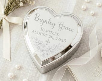 Personalized Heart Keepsake Jewelry Box - For Girl Baptism, First Communion, Confirmation and Dedication