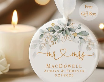 Mr and Mrs Ornament - Wedding Gift - Our First Christmas Married - Couples Ornament - Newlywed Gift - Personalized