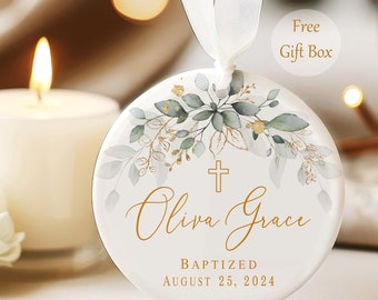 Personalized Cross Porcelain  Ornament- Baptism Gift for Girl - Goddaughter Gift
