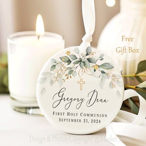 Personalized Cross Porcelain  Ornament- Baptism Gift for Boy - Adult Baptism Gift