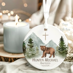 Personalized Cross Porcelain Ornament- Baptism Gift for Boy - Godson - Christening Gift