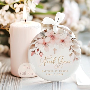 Personalized Porcelain Ornament Baptism Gift for Girl Goddaughter Gift Dedication Gift Pink Wild Roses