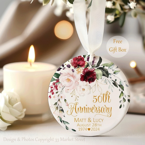 Personalized  50th Wedding Anniversary Gift  - Anniversary Gift for Couples and Parents - Golden Anniversary - Porcelain Ornament
