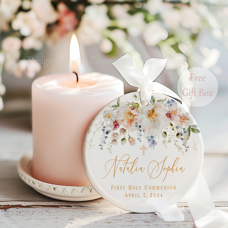 Personalized Cross Porcelain Ornament- Baptism Gift for Girl - Goddaughter Gift bild 6
